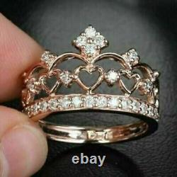1.10CT Round Simulated Diamond Princess Royal Crown Women Ring Rose Gold Plated