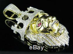 10K Yellow Gold Lion King Royal Cross Crown Diamond 2 Inch Pendant Charm 2.0Ct