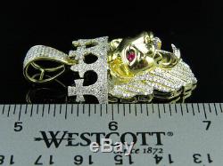 10K Yellow Gold Lion King Royal Cross Crown Diamond 2 Inch Pendant Charm 2.0Ct