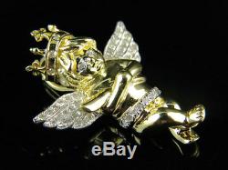 10K Yellow Gold Royal Crown Cross Angel Genuine Diamond 1 Pendant Charm 0.33ct