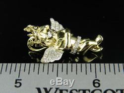 10K Yellow Gold Royal Crown Cross Angel Genuine Diamond 1 Pendant Charm 0.33ct