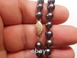 14K Gold Crown Clasp 6mm Peacock Black Akoya Salt water NECKLACE Choker knotted