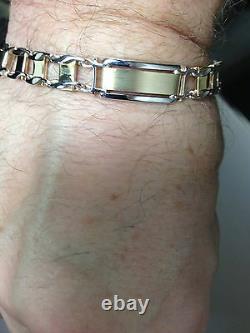 14k Solid Gold Men's Railroad Link chain Bracelet 8.5 9 mm 18 grams