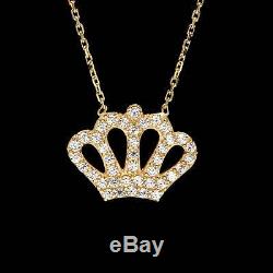 1CT Created Diamond Royal Crown Pendant 16 Cable Chain 14K Yellow Gold Necklace