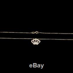1CT Created Diamond Royal Crown Pendant 16 Cable Chain 14K Yellow Gold Necklace