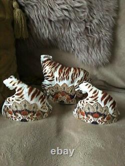 1st Quality ROYAL CROWN DERBY Set of 3 Bengal Tiger Paperweights