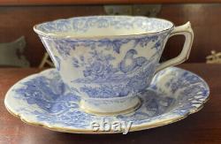 2 Vintage Royal Crown Derby Blue Aves Cup Saucers In PERFECT Condition