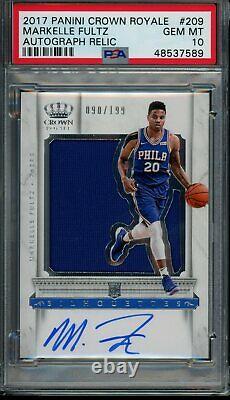 2017 Panini Crown Royale 209 Markelle Fultz Silhouettes Jersey/Patch Auto PSA 10