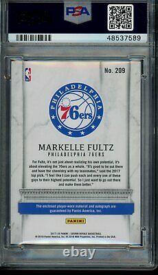 2017 Panini Crown Royale 209 Markelle Fultz Silhouettes Jersey/Patch Auto PSA 10