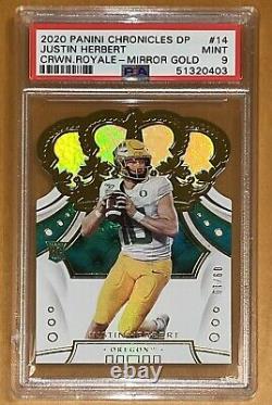 2020 Justin Herbert Panini CROWN ROYALE GOLD ROOKIE REFRACTOR #14 /10 PSA 9 BGS