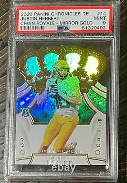 2020 Justin Herbert Panini CROWN ROYALE GOLD ROOKIE REFRACTOR #14 /10 PSA 9 BGS