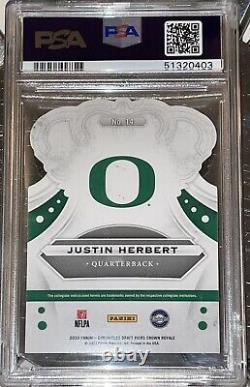 2020 Justin Herbert Panini CROWN ROYALE GOLD ROOKIE REFRACTOR #14 /10 PSA 9 BGS