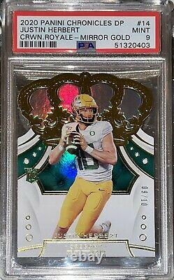 2020 Justin Herbert Panini CROWN ROYALE GOLD ROOKIE REFRACTOR #14 /10 PSA 9 BGS