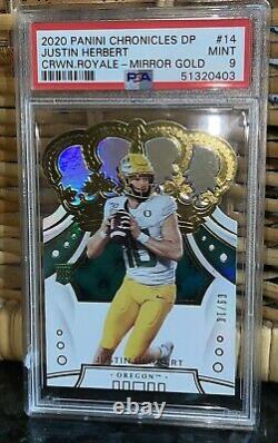 2020 Justin Herbert Panini CROWN ROYALE GOLD ROOKIE REFRACTOR #14 /10 PSA 9 BGS