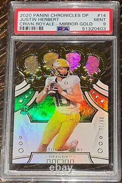 2020 Justin Herbert Panini CROWN ROYALE GOLD ROOKIE REFRACTOR #14 /10 PSA 9 BGS