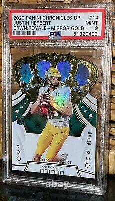 2020 Justin Herbert Panini CROWN ROYALE GOLD ROOKIE REFRACTOR #14 /10 PSA 9 BGS