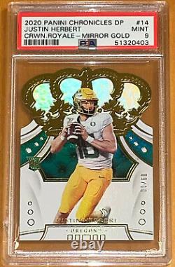 2020 Justin Herbert Panini CROWN ROYALE GOLD ROOKIE REFRACTOR #14 /10 PSA 9 BGS