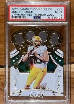 2020 Justin Herbert Panini CROWN ROYALE GOLD ROOKIE REFRACTOR #14 /10 PSA 9 BGS