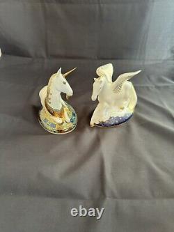 3 Pieces Of Royal Crown Derby Mythical Beasts Unicorn & Plate & Pegasus