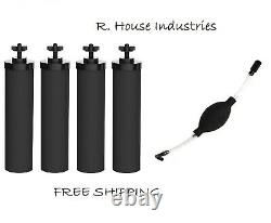 4 Black Berkey Replacement Water Filters Big Royal Imperial Crown NEW & Primer
