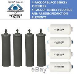 4 Black Berkey and 4 PF-2 Fluoride Filters Big Travel Royal Crown Imperial BB9