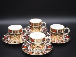 4 Royal Crown Derby Bone China Old Imari Demitasse Coffee Cans & Saucers #1128