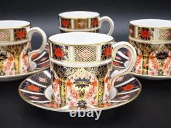 4 Royal Crown Derby Bone China Old Imari Demitasse Coffee Cans & Saucers #1128
