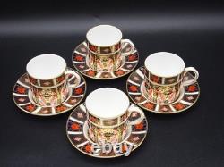 4 Royal Crown Derby Bone China Old Imari Demitasse Coffee Cans & Saucers #1128