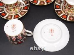 4 Royal Crown Derby Bone China Old Imari Demitasse Coffee Cans & Saucers #1128