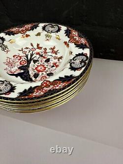 6 x Royal Crown Derby Japan Kings Pattern Rimmed Soup Bowls 22 cm Wide Set New