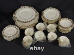 64 Pc Set of Royal Crown Derby HERALDIC Gold Dinner 12-5 Piece Place Settings