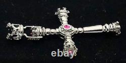 925 Sterling Silver Natural Red Ruby Gemstone Royal Crown Cross Pendant