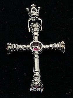 925 Sterling Silver Natural Red Ruby Gemstone Royal Crown Cross Pendant
