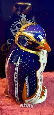 A Delightful Royal Crown Derby Rockhopper Penguin. Gold Stopper & Boxed