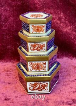 A Fantastic Set Of 4 Boxed Royal Crown Derby Imari Trinket Boxes. A. 1295