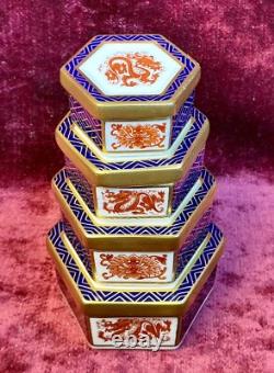 A Fantastic Set Of 4 Boxed Royal Crown Derby Imari Trinket Boxes. A. 1295