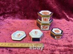 A Fantastic Set Of 4 Boxed Royal Crown Derby Imari Trinket Boxes. A. 1295