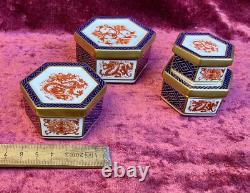 A Fantastic Set Of 4 Boxed Royal Crown Derby Imari Trinket Boxes. A. 1295