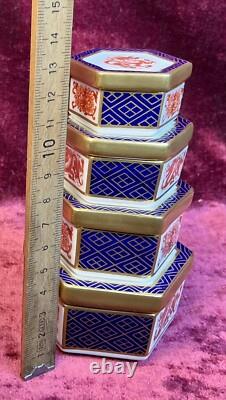 A Fantastic Set Of 4 Boxed Royal Crown Derby Imari Trinket Boxes. A. 1295