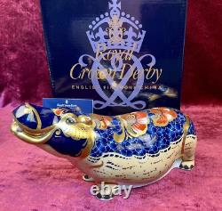A Magnificent Royal Crown Derby Hippopotamus Paperweight. Gold Stopper & Box