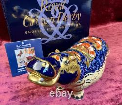 A Magnificent Royal Crown Derby Hippopotamus Paperweight. Gold Stopper & Box