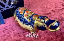 A Magnificent Royal Crown Derby Hippopotamus Paperweight. Gold Stopper & Box