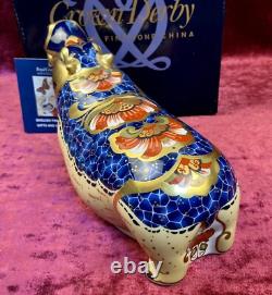 A Magnificent Royal Crown Derby Hippopotamus Paperweight. Gold Stopper & Box