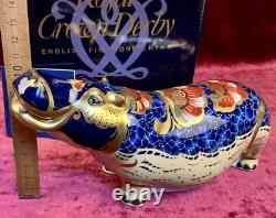 A Magnificent Royal Crown Derby Hippopotamus Paperweight. Gold Stopper & Box