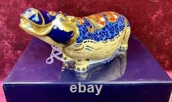 A Magnificent Royal Crown Derby Hippopotamus Paperweight. Gold Stopper & Box