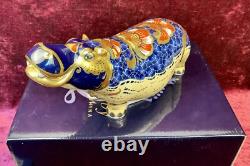 A Magnificent Royal Crown Derby Hippopotamus Paperweight. Gold Stopper & Box