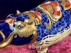 A Magnificent Royal Crown Derby Hippopotamus Paperweight. Gold Stopper & Box