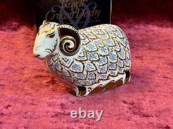 A Rare Limited Edition Royal Crown Derby Premier Ram. Gold Stopper And Box
