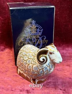A Rare Limited Edition Royal Crown Derby Premier Ram. Gold Stopper And Box