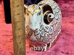 A Rare Limited Edition Royal Crown Derby Premier Ram. Gold Stopper And Box